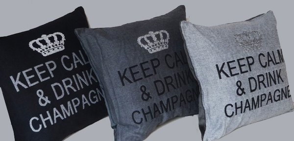 Keep calm & drink champagne cushion cover (Black/Silver)