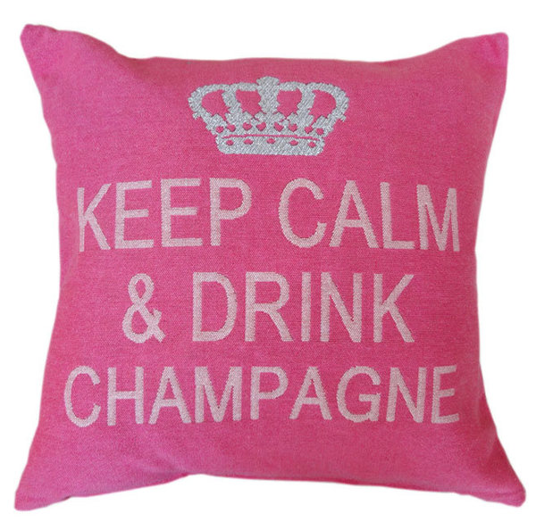 Keep calm & drink champagne cushion cover (Pink/Silver)