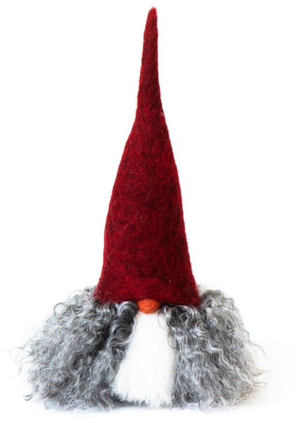 Handgemachter Wichtel mit roten Zipfelmütze und lockiger Bart: Verner 50 cm gross