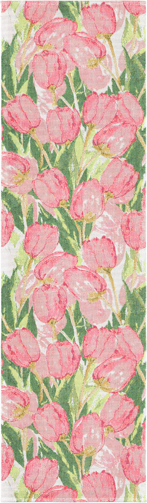 Table runner "Tulpanäng" with pink spring tulips