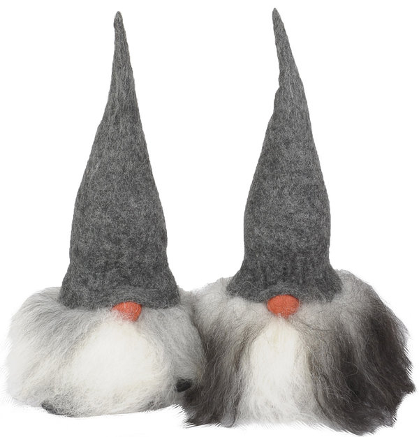 Wichtel mit grauer Zipfelmütze und Bart aus gerader Schafwolle: Verner 50 cm