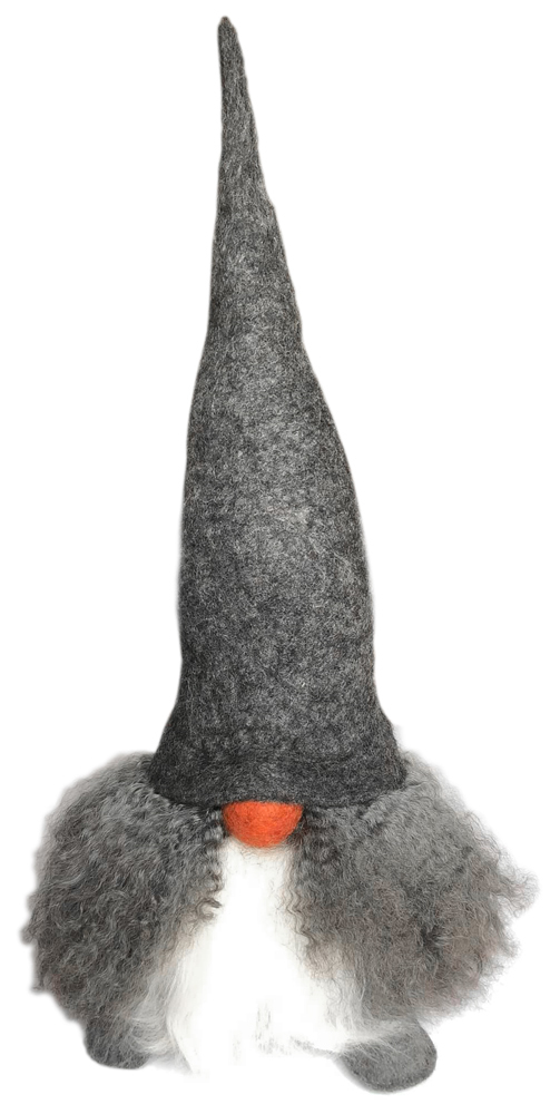 Handgemachter Wichtel mit grauen Zipfelmütze und lockiger Bart: Verner 50 cm gross
