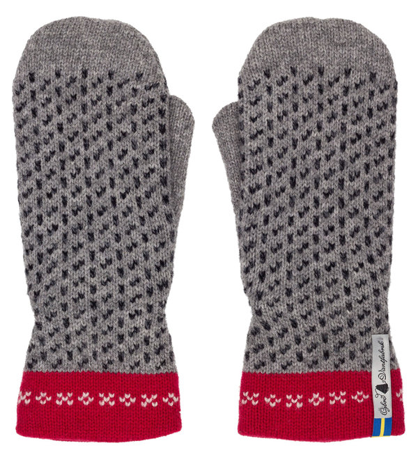 Very warm lined merino wool mittens, design "Skaftö Grey", size Medium