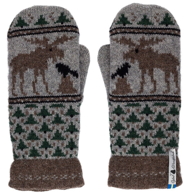 Very warm lined merino wool mittens, design "Forest-Elk", size Medium