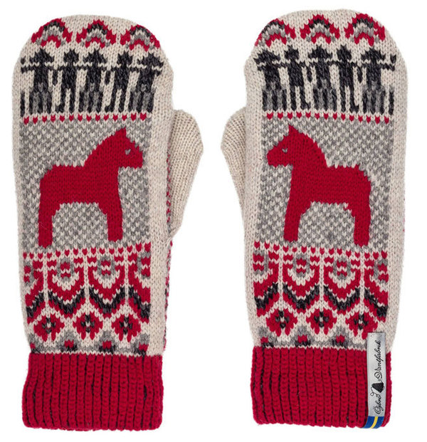 Very warm lined merino wool mittens, design "Dalarna", size Medium