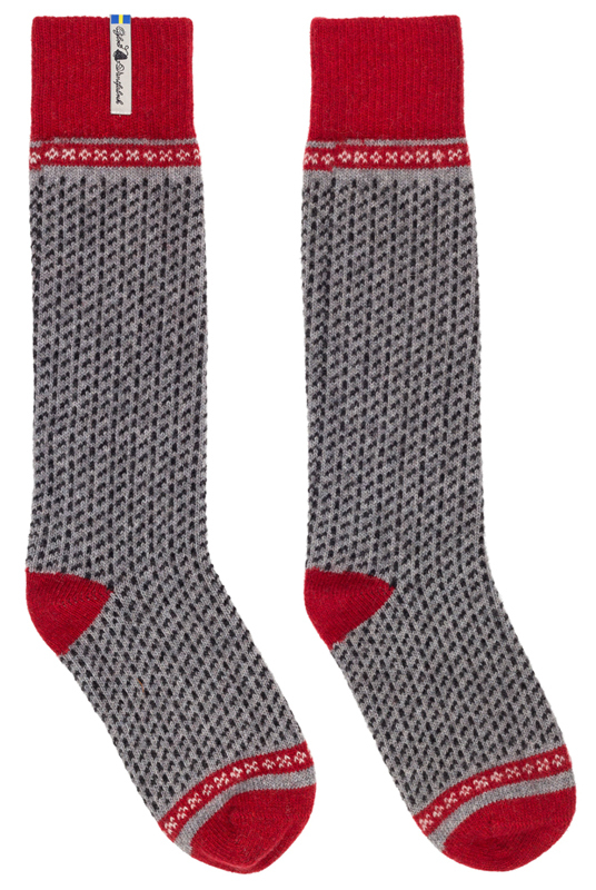 Thick, warm and long wool socks, design "Skaftö grey", size Medium
