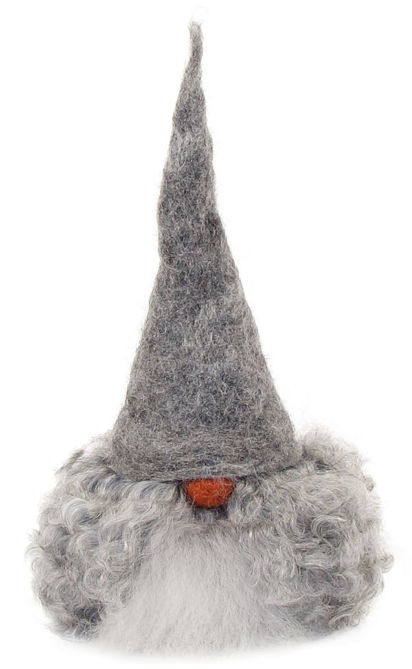Handgemachter Wichtel mit grauen Zipfelmütze und lockigem Bart: Viktor 20 cm gross