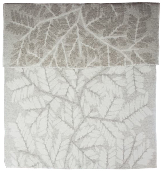 Dicke Wolldecke im Beige-Weiss mit einem Baum- und Blättermuster