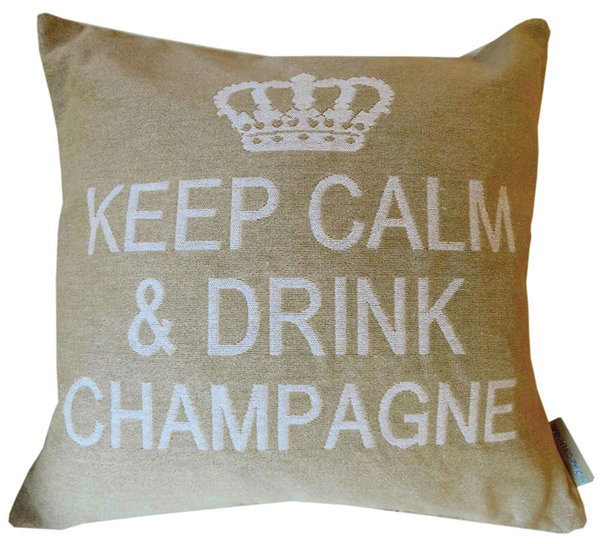 Kissenbezug Keep calm & drink champagne (Sand-braun/Champagne)
