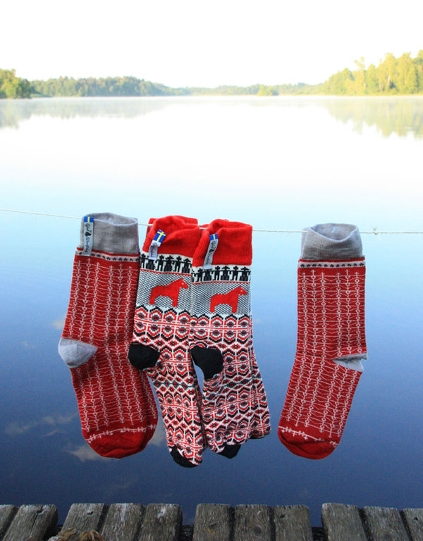 Socken aus weicher Merinowolle, Muster "Dalarna", Grösse Medium