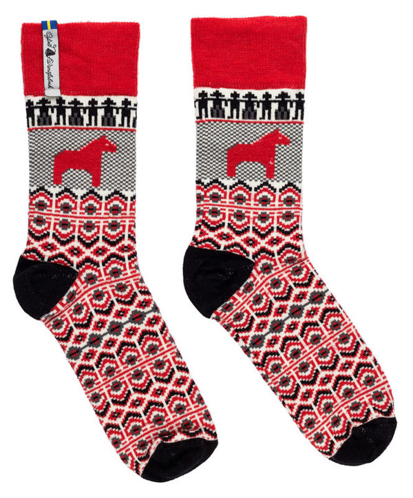 Socken aus weicher Merinowolle, Muster "Dalarna", Grösse Medium