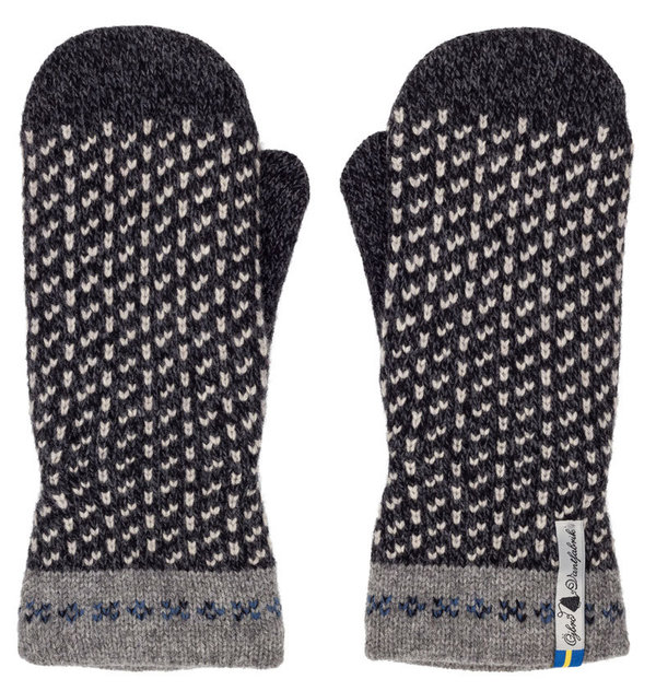 Very warm lined merino wool mittens, design "Skaftö Sot", size Large