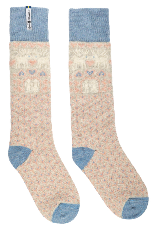 Thick, warm and long wool socks, design "Fästfolk", size Medium