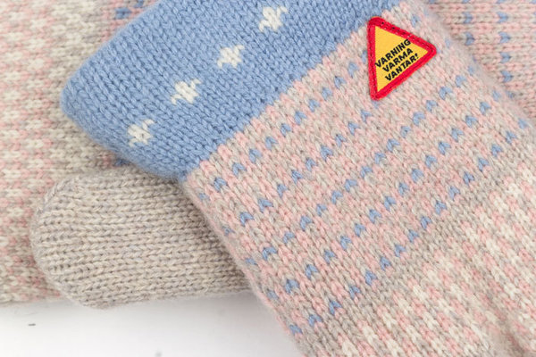 Very warm lined merino wool mittens, design "Fästfolk", size Medium