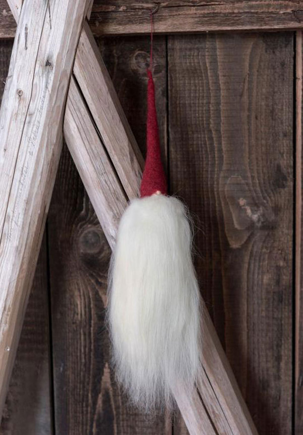 Wichtel zum Aufhängen mit roter Zipfelmütze und langem weissen Bart: Långskägg 40-45 cm