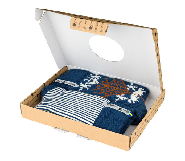 Geschenkbox mit zwei Paar Socken aus weicher Merinowolle, Viking-Design, Grösse 42-45