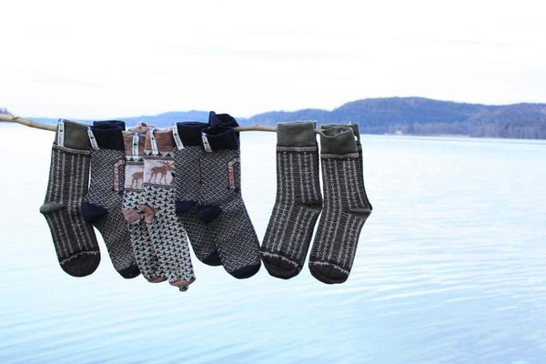 Socken aus weicher Merinowolle, Muster "Futhark Thorbjörg", Grösse Large