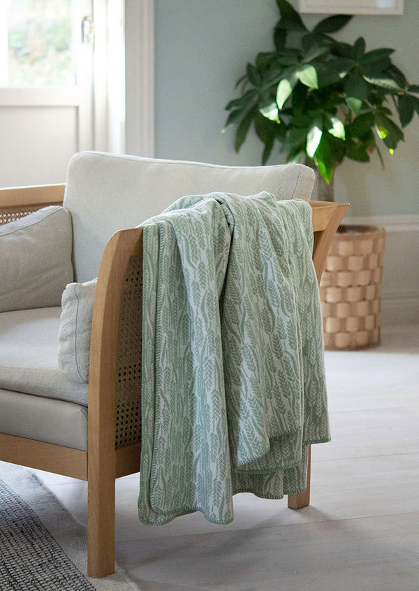 Soft blanket in brushed cotton in design "Harvest" mint green