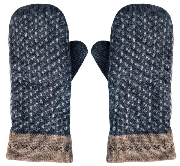 Very warm lined merino wool mittens, design "Skaftö Navy", size Large