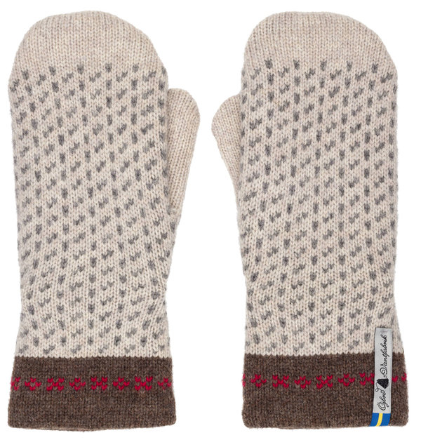 Very warm lined merino wool mittens, design "Skaftö Snow", size Large