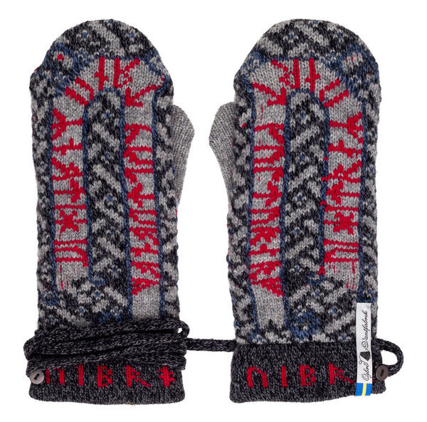 Very warm lined merino wool mittens, design "Futhark Thorbjörg", size Medium