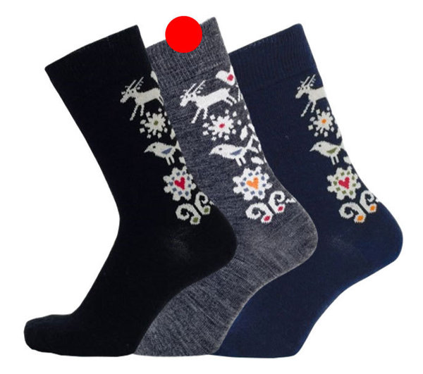 Graue Socken aus weicher Merinowolle, Design "Vogel" von Bengt & Lotta - Grösse 35-39