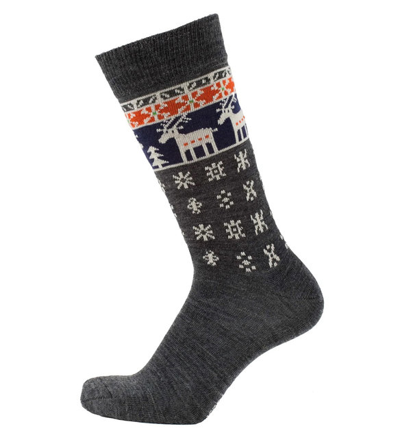 Dunkelgraue Socken aus weicher Merinowolle, Design "Deer" von Bengt & Lotta - Grösse 35-39