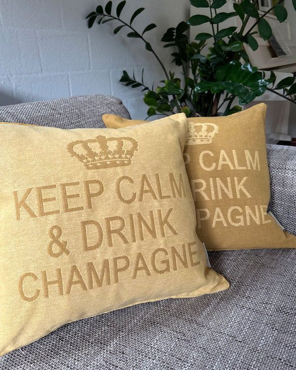 Keep calm & drink champagne cushion cover (light yellow/mustard)