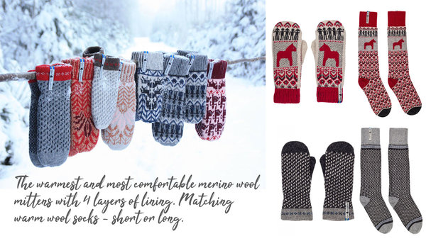 Wool mittens and socks